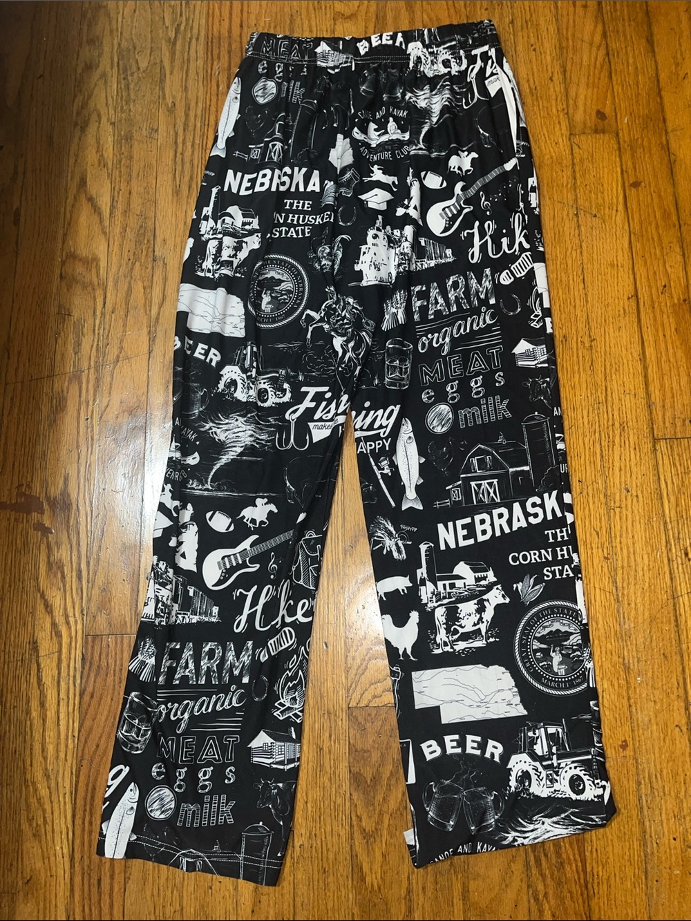 Brief Insanity Black Nebraska Print Drawstring Pajama Pants Size Small - Picture 8 of 11